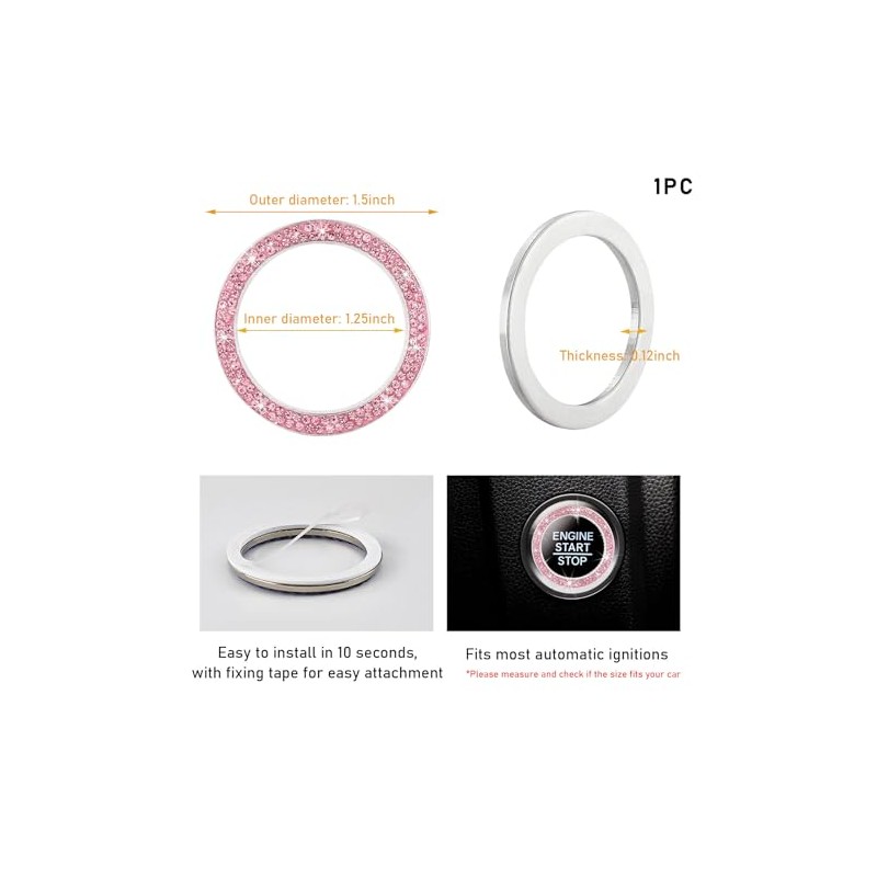 Bling Crystal Rhinestone Car Engine Start Decoration Ring