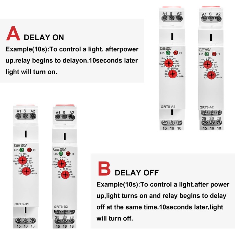 GEYA Delay Off Single Function Time Relay 2 Outputs 16A