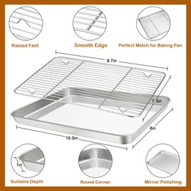 Baking Sheet with Rack Set (1 Sheet + 1 Rack), HaWare Stainless Steel Cookie Sheet for Oven Baking, 10.5”x8” Baking Pan Tray with Cooling Rack, Non Toxic & Heavy Duty, Dishwasher Safe