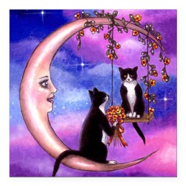 Fashion Jewelry MOON CAT ART Pendant DIAMOND Cut 925 Sterling Silver 22" Necklace Women Gift