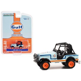 DCD 1976 Jeep CJ-5 Light Blue with Blue and Orange Stripes "Gulf Oil Special Edition" Series 2 1/64 Diecast Model Car by Greenli