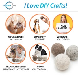 Glaciart One Felt Wool Balls for Dogs (3 Pcs)| Durable Dog Chew Toy, Puppy Chew Toys for Teething & Dog Teeth Cleaning | Pet Toys Fetch Games & for Anxiety/Boredom | Great for Small or Medium