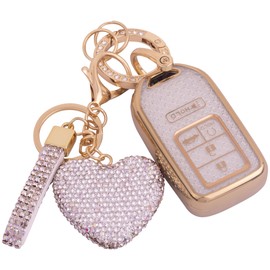 Meruns Compatiable with Honda Key fob Cover with Diamond Bling Keychain, Car Accessories Key Holder Shell Full Protection for 2016-2022 Accord Civic CRV Pilot Odyssey,Gold Clear