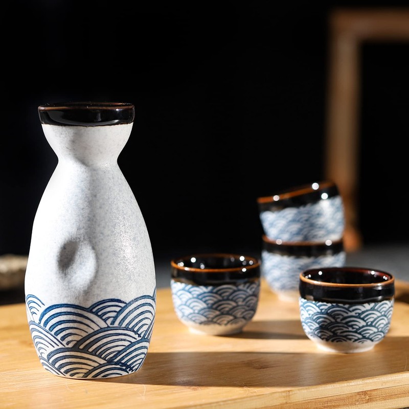 Sake Set Ceramic Japanese Sake Set of 7 include 1