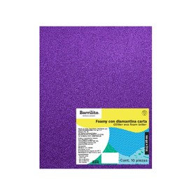 Barrilito Foamy carta con diamantina en color morado, 1 paquete con 10 hojas. FCG007