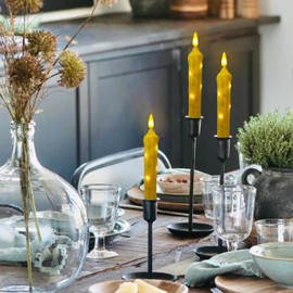 NJAO HOO 6.5 Inches Primitive Real Wax LED Flameless Short Candlesticks Hand Dipped Battery Operated Taper Candles with Timer Remote Candles for Vintage Rustic Home Decor, Pack of 2(Yellow)