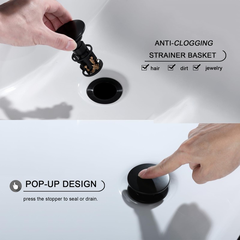Bathroom Sink Drain, Pop Up Drain Stopper with Overflow, Lavatory
