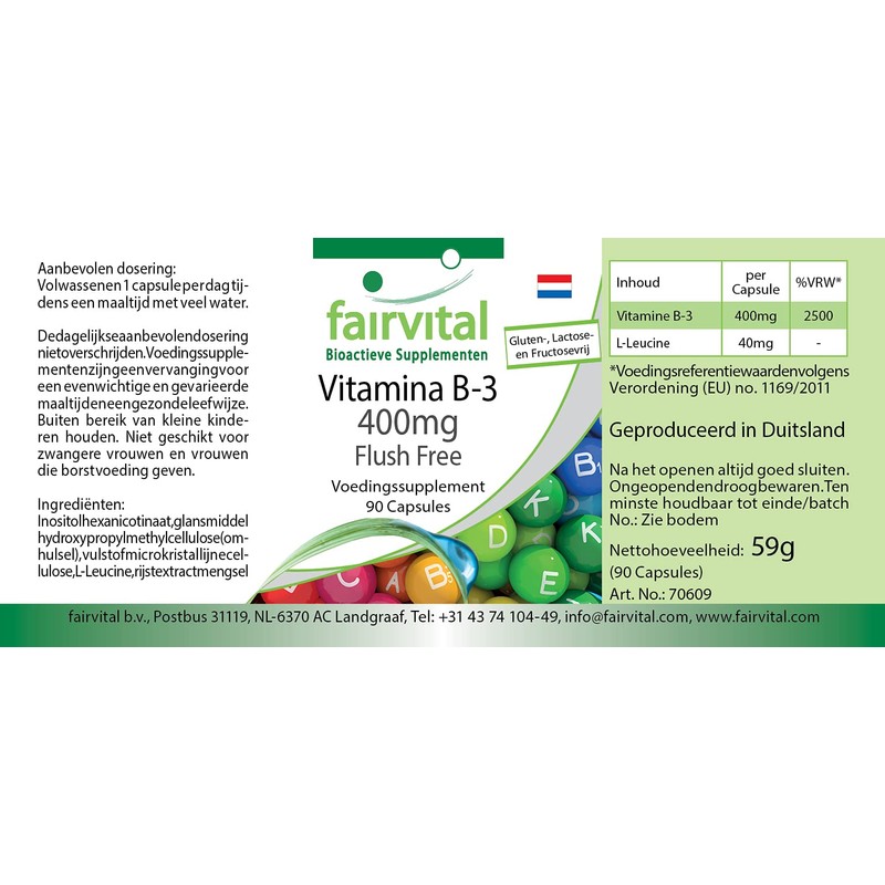 Vitamin B-3 Niacin Flush Free 400 mg 90 Capsules, Vegetarian