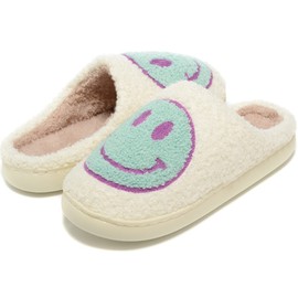 Women Men Retro Fuzzy Face Slippers Retro Soft Fluffy Warm Home Non-Slip Couple Style Casual Happy Face Slippers Soft Memory Foam Fuzzy Slides Indoor Outdoor Anti-Skid Warm Cozy Foam Slide