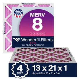 13x21x1 MERV 8 Air Filter (4-Pack) | Wonderfil Filters | Pleated HVAC Design | Perfect Fit for AC & Furnace Systems | Actual Size: 13" x 21" x .75"