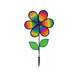 In the Breeze 12-Inch, Rainbow Stripes Fabric Flower Spinner, 2792, 6-Petal Flower Spinner with Leaves