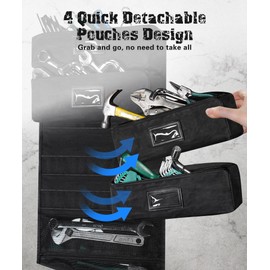 ARCFOX Vintage Oil Waxed Canvas Roll Up Tool Bag Tool Roll, 25 Pockets with 5 Detachable Large Pouches+1 Tool Roll, Tab Window 15L Tool Bag Roll, Tool Storage Bag, Tool Roll Organizer Black