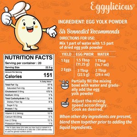 Eggylicious Egg Yolk Powder, Dried Natural Protein Powder, Made from Fresh Eggs, Pasteurized,Smoothies, Non-GMO, No Additives, Used for Baking,1lbs(16oz)