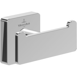 Villeroy & Boch Elements - Striking Double Towel Hook, Wall Mounted Towel Rack, Brass Wall Hook, Accessories Bathroom, Bathroom Hook, Square, 80 x 44 x 45 mm, Chrome