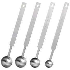 Oruola 4pcs Metal Measuring Spoons,7In Teaspoons Measuring Spoon,Stainless Steel Long Measuring Spoons Includes 1/4 TSP, 1/2 TSP, 1 TSP for Accurate Measure Liquid Dry Ingredients Ground Coffee
