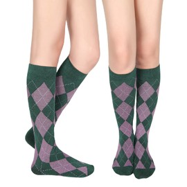 Benefeet Sox Women's Argyle Checkered Knee High Socks Girls Vintage Retro Checkerboard Patterned High Knee Socks Novelty Athletic Socks Cotton Long Tube Socks Football Outdoor Sports Gifts for Women