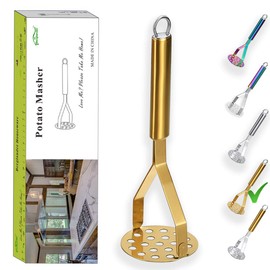 Berglander Potato Masher, Heavy Duty Stainless Steel Gold Potato Ricer With Titanium Plating, Kitchen Vegetable Fruit Masher (Gold)