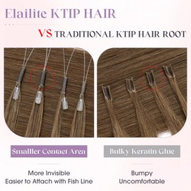 Elailite K Tip Hair Extensions Human Hair Real Remy Hair Medium Brown 16 Inch U Tip Ktip Utip Keratin Bond Hot Fusion Pre Bonded Hair Extensions for Women 50G 50Strands