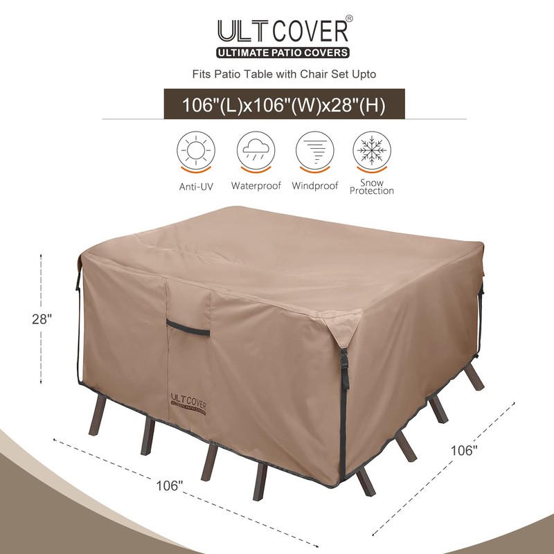 ULTCOVER Square Patio Heavy Duty Table Cover - 600D Tough