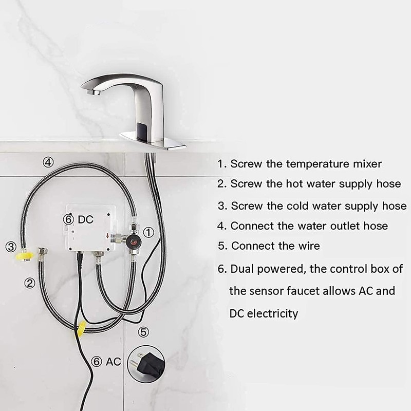 Automatic Sensor Touchless Bathroom Faucet Brushed Nickel Match Pop Up