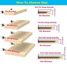 Neevolve Floating Shelf Bracket（1/4 Inch Thick 4 Pack, 10 Inch Black） Solid Steel Support, Hidden Heavy Duty Shelf Bracket, Invisible &Blind Design for Wood Shelves，Suitable for Kitchen, Study or DIY