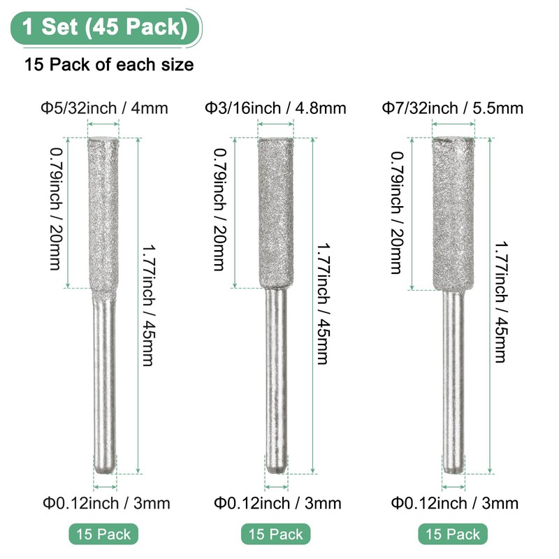 M METERXITY 45-Pack Diamond Chainsaw Sharpener, 5/32", 3/16", 7/32" High