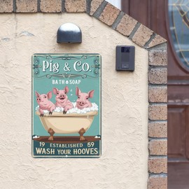 Farm Bath Tin Sign 8X12IN Humorous Metal Wall Art for Cottage Bathroom, Pet Spa & Rural Home Decor