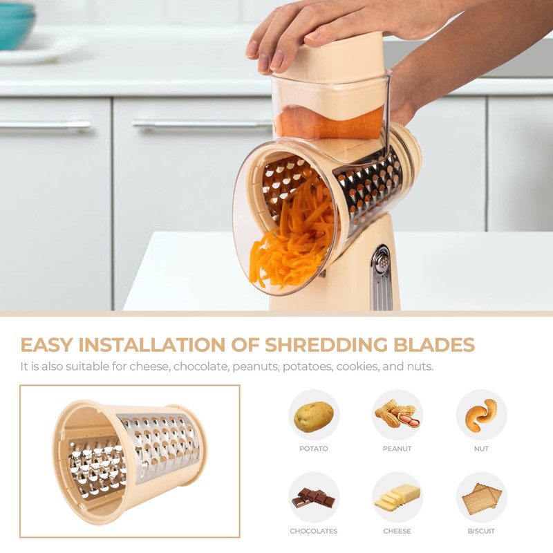 SUSTEAS Rotary Cheese Grater with Handle - Vegetable Shredder with