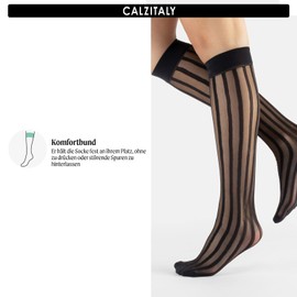 CALZITALY 3 Pairs of Women's Patterned Socks, Fine Elegant Socks with Pattern, Fashion Socks, Dots, Stripes, Chequered, Made in Italy, Knee Socks - Black