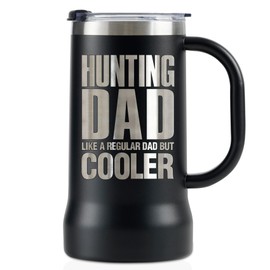 Onebttl Hunting Gifts for Dad, 24oz Stainless Steel Beer Stein with Handle, Card & Box Included, Gifts for Hunting Dad, Husband, Grandpa, Black - Cooler Hunting Dad