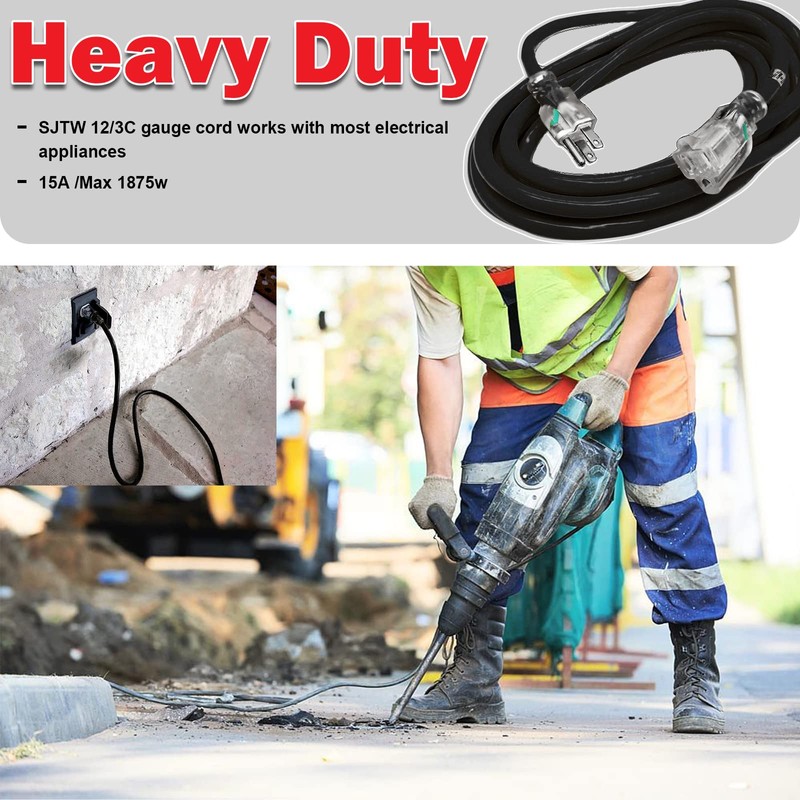 EP 15 Ft Lighted Outdoor Extension Cord - 12/3 SJTW