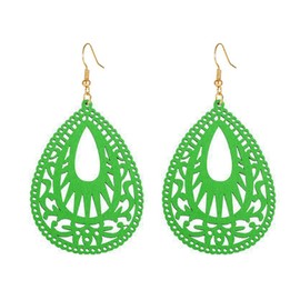 MALOYANVE Bohemian Wood Earrings for Women Handmade Natural Retro Lightweight Teardrop Geometric Hollow Wooden African Dangle Drop Geometric Statement Earrings Boho Vintage Ethnic (Grass Green)