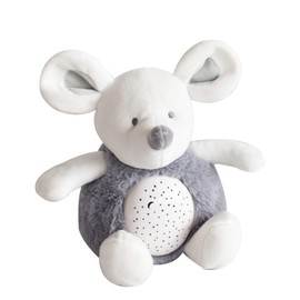 Doudou et Compagnie - DC3691 Plush Toy Night Light for Kids Mouse - Night Light with Music and Light - 3 Lights - Sound - 20cm - Grey