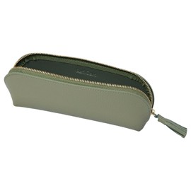RafiCaro Pen Case, Soft Leather, Tassel, Large Capacity, Compact, Genuine Leather, Rounded, Cute, Simple, Bi-Color, Pencil Case, olive/green, contemporary