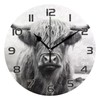 Qilmy Highland Cow Clock Silent Round Wall Clock Non Ticking