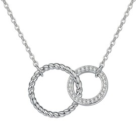 INURAN S925 Sterling Silver Two Interlocking Circles Necklace Moissanite Double Circle Pendant for Women Infinity Mother Best Friend Sister Birthday Gift