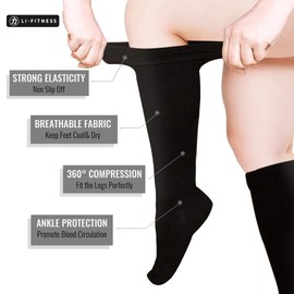 LI FITNESS Medical Compression Socks for Men Women 20-30mmhg Plus Size Socks S-7XL Extra Wide Calf Closed Toe Graduated Support Knee-High Compression Stockings for Pregnant Sports Swelling Circulation