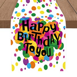 Happy Birthday Table Runner,Spring Summer Holiday Dining Table Runners for Home Party Décor,Confetti Collection, Reversible Colorful Table Runner, 14x72