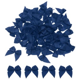 MECCANIXITY 150 Pcs Mini Ribbon Bow 1.2" Mini Fabric Satin Ribbon Flower Bows for Craft DIY Sewing Wedding Birthday Party Navy Blue