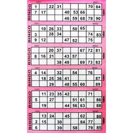 YLAB - Bingo Tickets 1 to 90, 600 Tickets, 100 Pages, 6 Per Page (Pink)