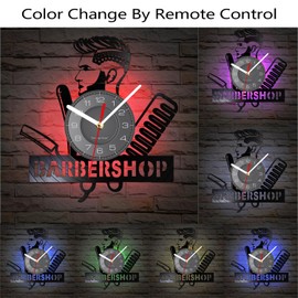 Timethink 12 Inch Barber Shop LED Wall Clock with 7 Colors Changing, Vintage Decorative Analog Black Vinyl Record Wall Clock Silent Quartz Non Ticking for Barber Shop Decor Hairdressers Gifts