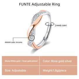 Thumb Rings for Women 925 Sterling Silver Rings Adjustable Rings for Women Rose Gold Rings Girls sterling silver cubic zirconia Twist Ring Infinity Wedding Promise Ring Gift for Christmas