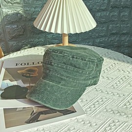RUNQIU Military Design Solid Work Cap Retro Denim Military Cap Cotton Washed Fabric All Season Adjustable Size, army green 2, 56 to 60 cm