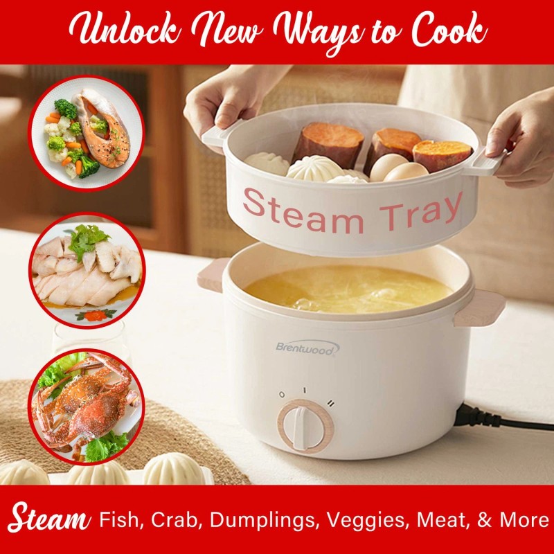 Brentwood 3.2-Qt. Multi-Function Electric Hot Pot Cooker with Food Steamer
