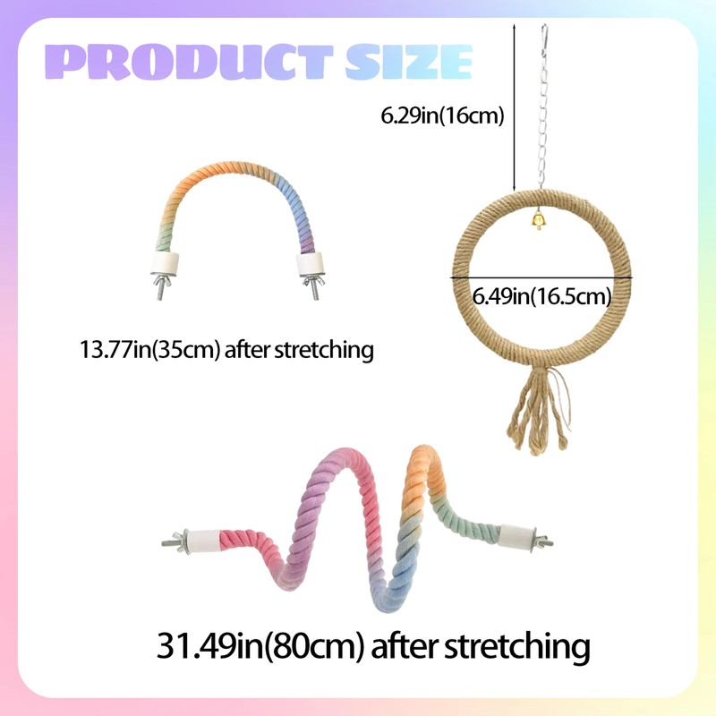 Bird Rope Perch Gradient Bendable 3Pcs Stand Bird Cage Climbing