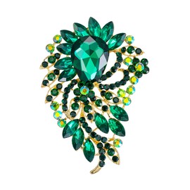 BriLove Vintage Style Bouquet Bridal Brooch, Women's Crystal Rhinestone Teardrop Marquise Cluster Flower Statement Brooches Pins for Wedding Party Prom Emerald Color Gold-Tone