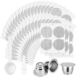 Tanlade 300 Pcs Reusable Espresso Capsules 2 Refillable Coffee Pods Stainless Steel Cups Filters Compatible with Nespresso Original Line Machines with Aluminum Foil Seals Stickers Lids