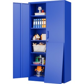 SISESOL Blue Metal Storage Cabinet with 6 Shelves,71" Garage Storage Cabinet with Lock,6 Tier Steel Cabinets with Locking Doors,Lockable Cabinets for Home,Office,Shop,Garage
