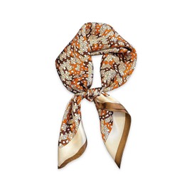 LumiSyne Women's Square Silk Scarf 70 x 70 cm Retro Printed Geometric Chain Monogram Pattern Lightweight Satin Square Scarf Multifunctional Neckerchief Headscarf Bandana Headpiece Headband, Orange