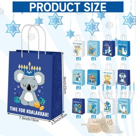 Watersay 24 Pcs Hanukkah Animal Gift Bags 9 x 7.5'' Chanukah Handle Gift Bag Bulk Hanukkah Party Favor Bags Hanukkah Gift Bags with Candlesticks for Hanukkah Party Supplies Favors